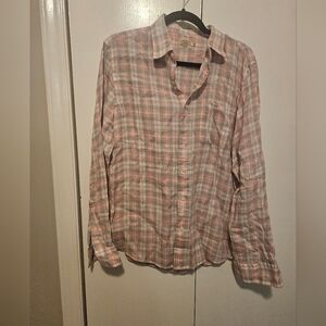 Faherty Linen Pink Plaid Buttonup M